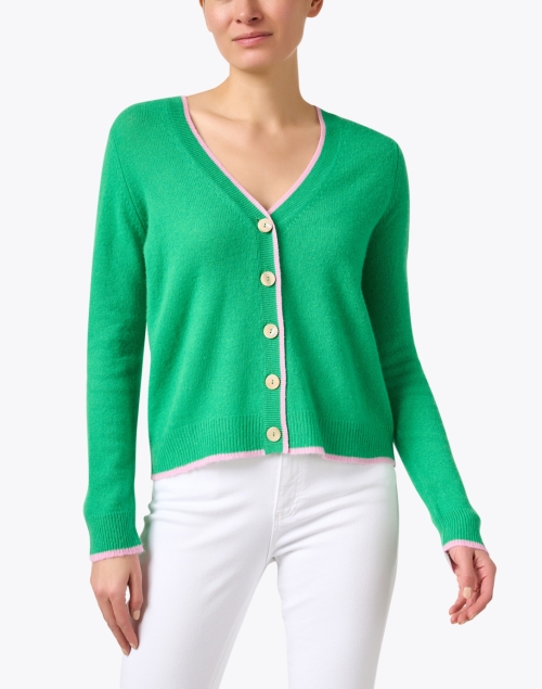 Front image - Jumper 1234 - Green and Pink Cashmere Cardigan