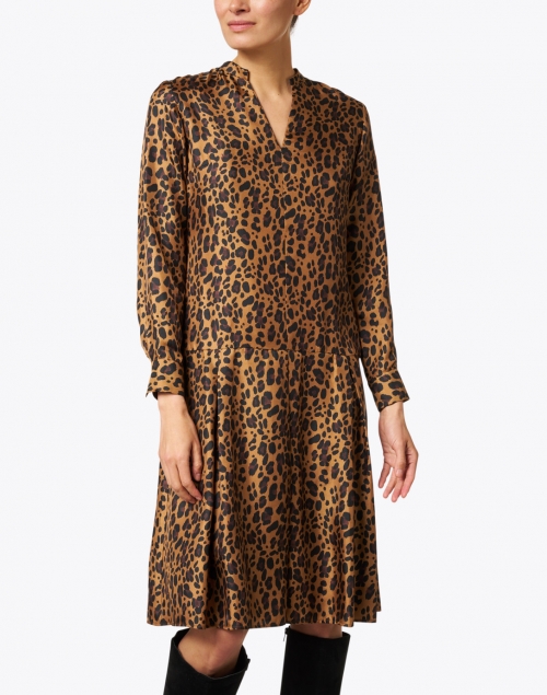 Front image - Rosso35 - Brown Animal Print Silk Twill Dress