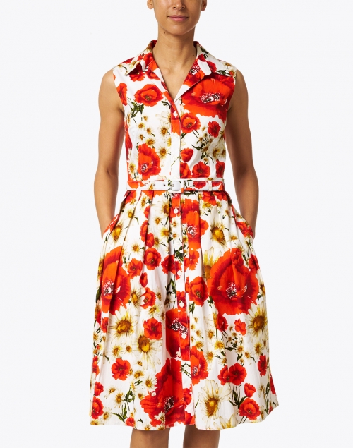 Front image - Samantha Sung - Audrey Orange Poppy Printed Stretch Cotton Dress