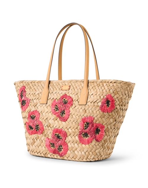 Front image - Frances Valentine - Embroidered Poppy Straw Tote Bag