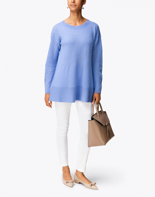 Look image - Cortland Park - St. Tropez French Blue Cable Knit Cashmere Sweater