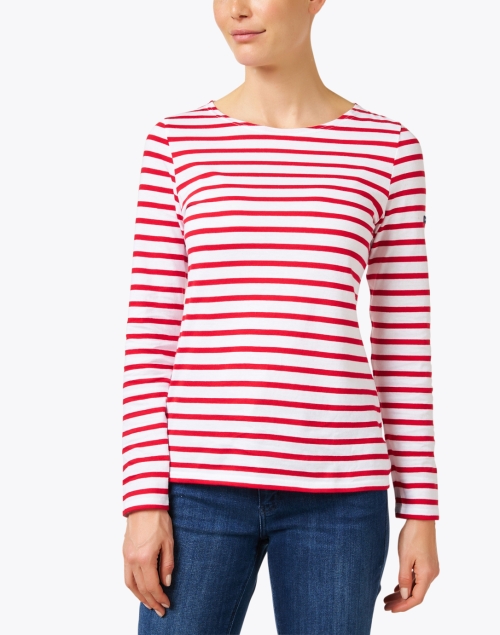 Front image - Saint James - Minquidame White and Red Striped Cotton Top