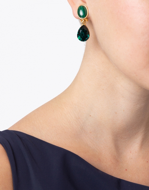 Oscar de la Renta - Emerald Crystal and Malachite Stone Drop Earrings
