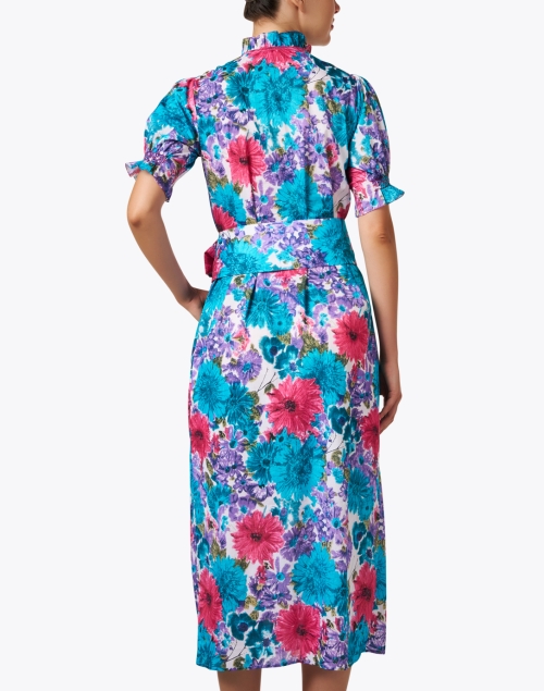 Back image - Loretta Caponi - Elena Blue Floral Print Dress