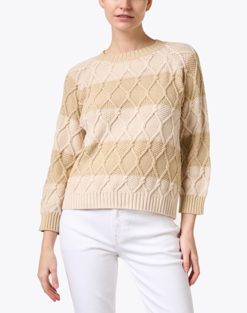 Front image - Weekend Max Mara - Panino Beige Stripe Cotton Blend Sweater