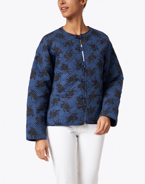 Front image - Soler - Elsa Navy and Black Floral Print Quilted Cotton Jacket