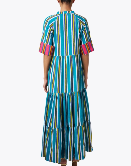 Back image - Lisa Corti - Rambagh Turquoise Multi Stripe Cotton Dress