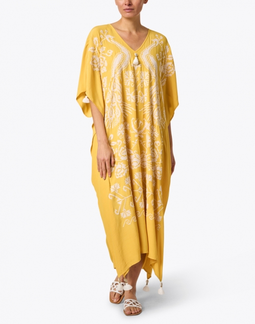 Front image - Figue - Eliza Yellow Embroidered Kaftan