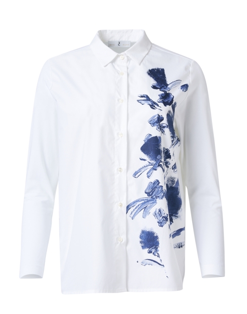Product image - WHY CI - White and Navy Floral Print Cotton Shirt