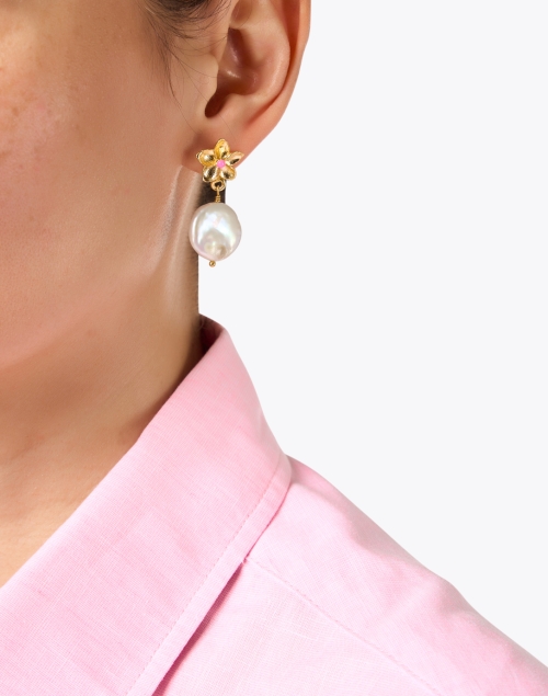 Bloom Gold and Pearl Drop Earrings