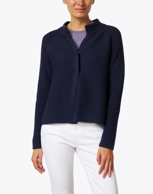 Front image - Kinross - Navy Ribbed Cotton Cardigan