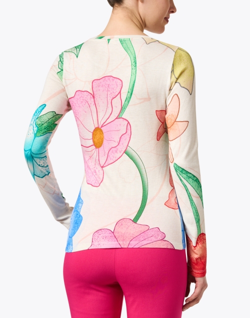 Back image - Pashma - White Multi Floral Print Cashmere Silk Sweater