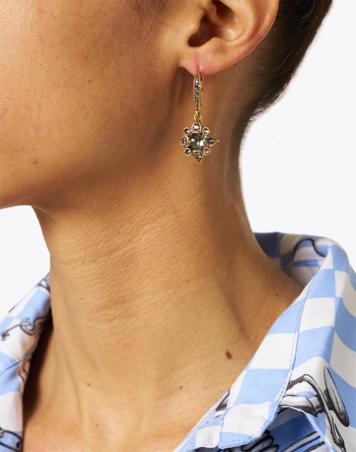 Look image - Oscar de la Renta - Gold Grey Crystal Encrusted Star Drop Earrings