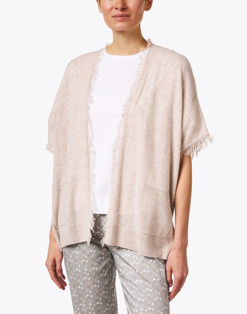 Front image - Repeat Cashmere - Beige Cashmere Fringe Poncho