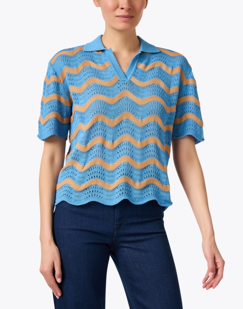 Front image - Odeeh - Himmelblau Blue Wave Knit Polo Top