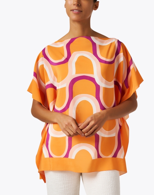 Front image - Seventy - Orange Print Silk Poncho Top