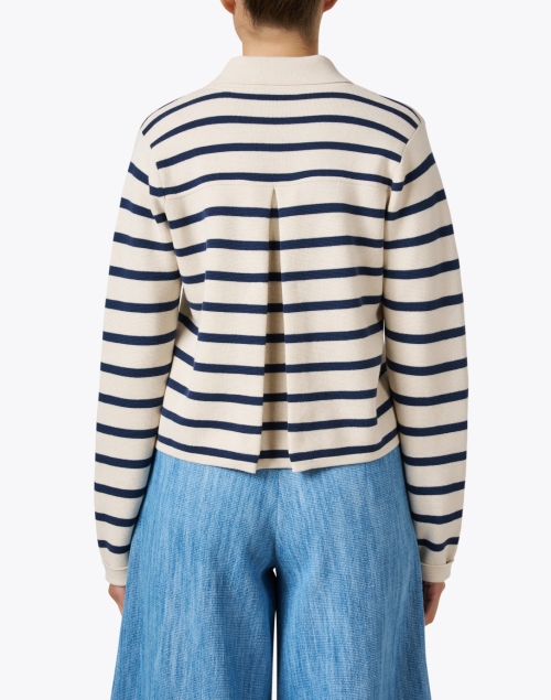 Back image - Repeat Cashmere - Ivory and Navy Striped Cotton Cardigan