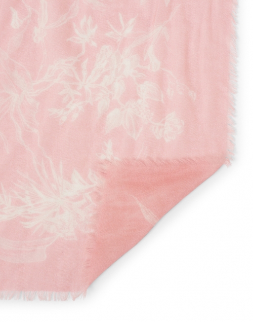 Back image - Franco Ferrari - Pink and White Hand Painted Floral Cashmere Scarf