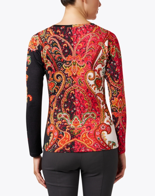 Back image - Pashma - Red Black and White Print Cashmere Silk Sweater