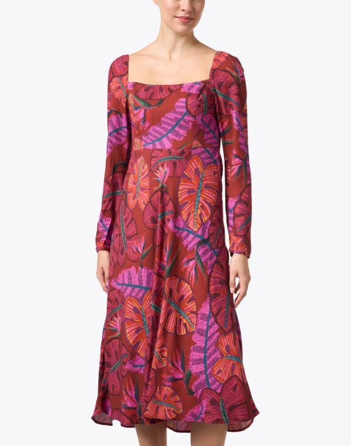 Front image - Farm Rio - Red Botanical Print Midi Dress
