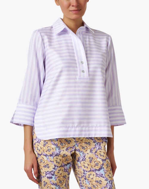 Front image - Hinson Wu - Aileen Lavender Striped Cotton Top