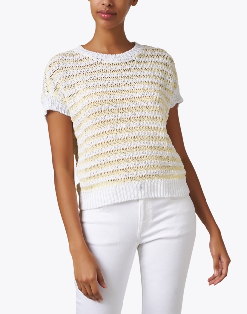 Front image - Peserico - White and Yellow Striped Sweater