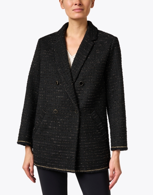 Front image - Paule Ka - Black Tweed Lurex Coat