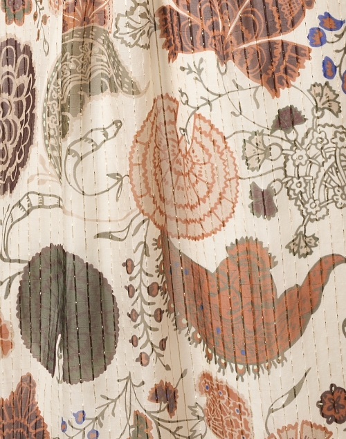 Fabric image - Lafayette 148 New York - Beige Print Metallic Silk Dress