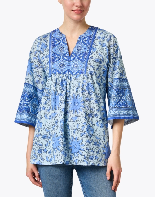 Front image - Bella Tu - Blue Print Cotton Tunic Top