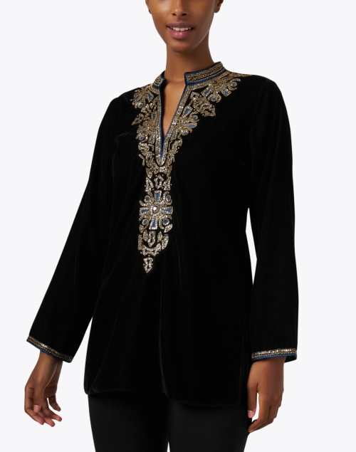 Front image - Bella Tu - Hyderbad Black and Gold Embroidered Velvet Tunic Top