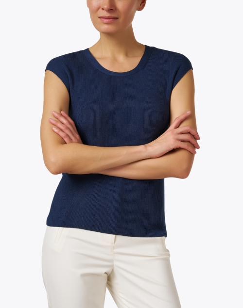 Front image - Lafayette 148 New York - Navy Rib Knit Top