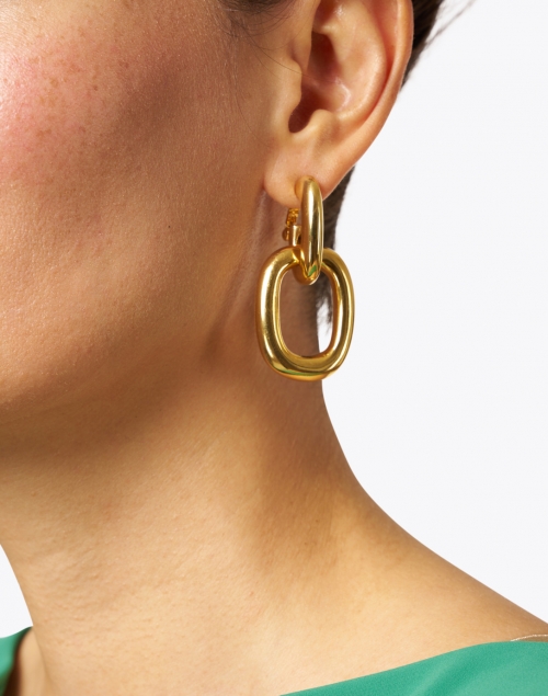 Gold Rectangle Link Doorknocker Earrings