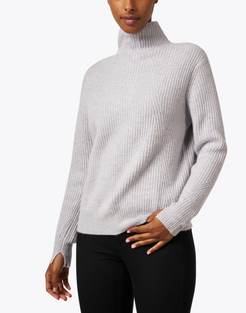 Front image - Kinross - Grey Ribbed Cashmere Sweater