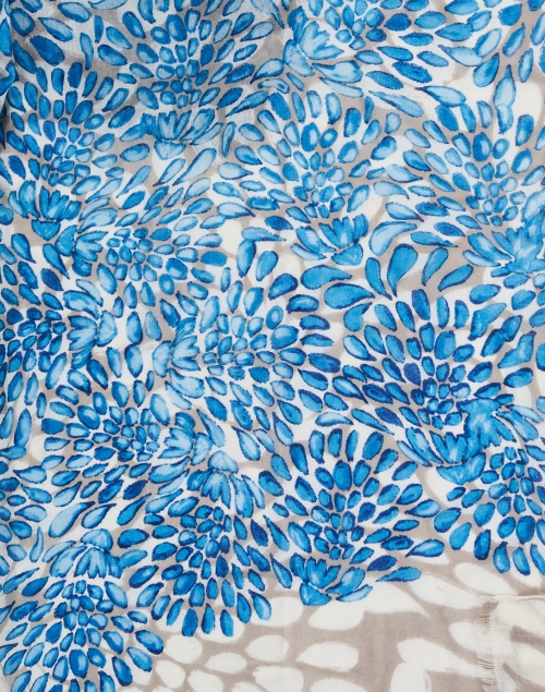 Fabric image - Kinross - Blue and Beige Print Silk Cashmere Scarf