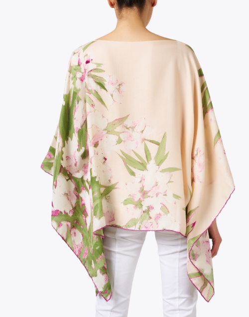 Back image - Rani Arabella - Pink Floral Print Cashmere Silk Poncho