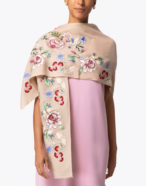 Floral Bud Embroidered Wool Scarf