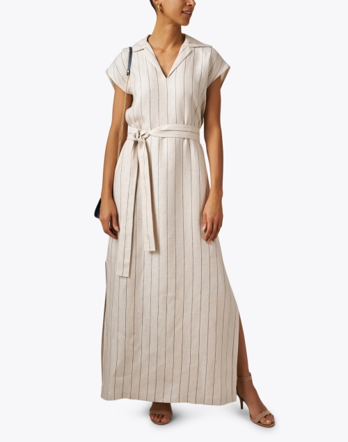 Beige Striped Linen Dress