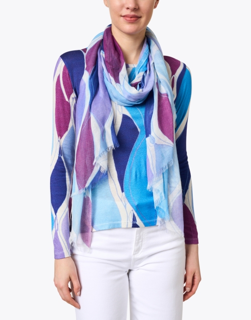 Look image - Pashma - Blue and Purple Print Cashmere Silk Scarf
