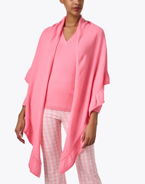 Front image - Kinross - Pink Cashmere Ruffle Trim Wrap
