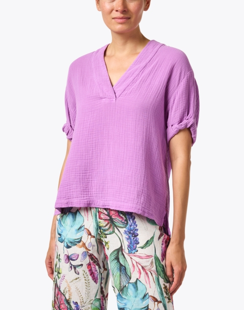 Front image - Xirena - Avery Purple Cotton V-Neck Top