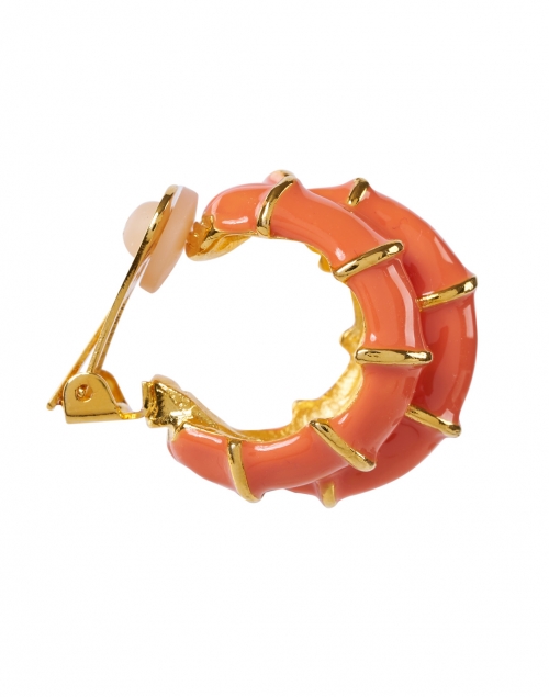 Fabric image - Kenneth Jay Lane - Coral Ribbed Enamel Hoop Clip Earrings