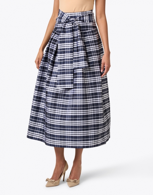 Front image - Connie Roberson - Navy and White Plaid Taffeta Wrap Skirt