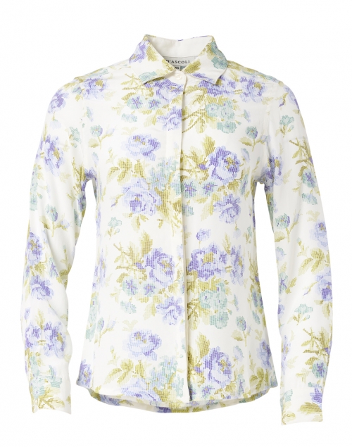 Product image - D'Ascoli - Lujza Periwinkle Blue Floral Silk Crepe Shirt