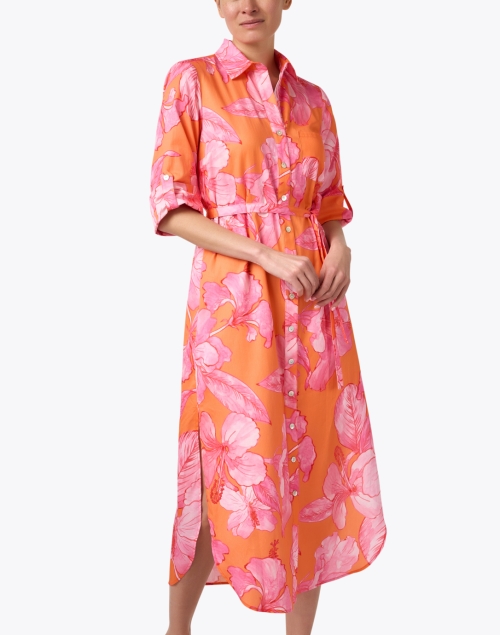 Front image - Finley - Alex Orange and Pink Floral Cotton Shirt Dress