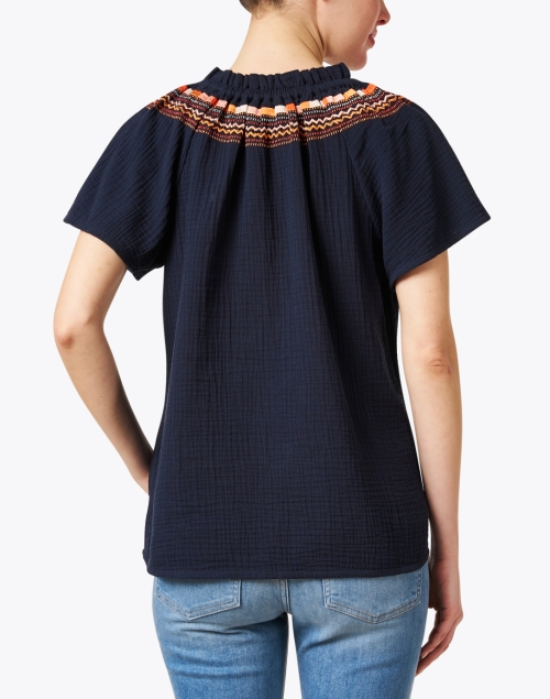 Back image - Figue - Rose Navy Embroidered Cotton Top