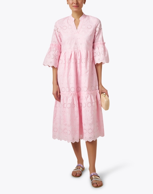 Pink Cotton Eyelet Midi Dress