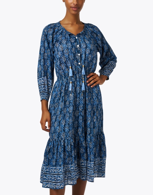 Front image - Bell - Courtney Blue Print Cotton Silk Dress