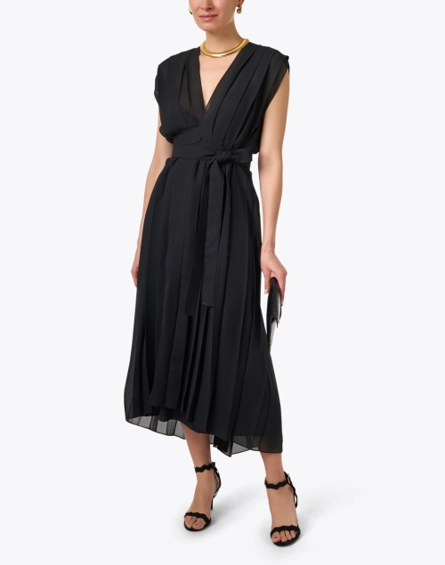 Black Pleated Wrap Dress