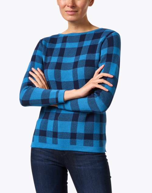 Front image - Blue - Inlet Blue Check Cotton Sweater