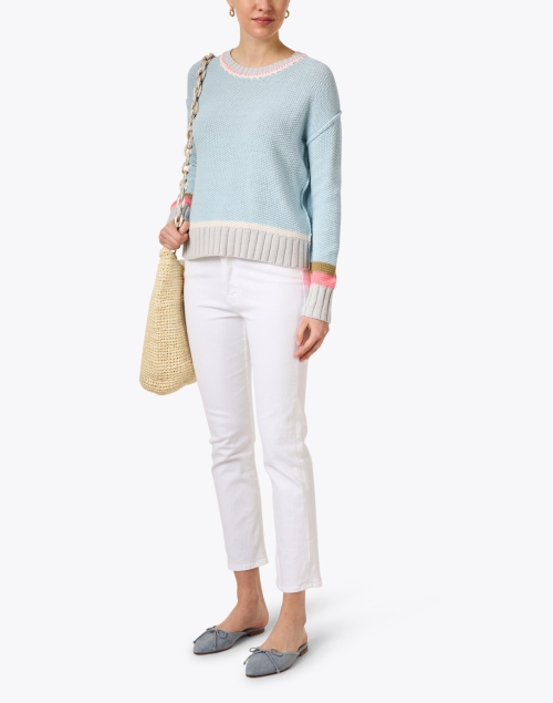 Aqua Blue Contrast Stripe Sweater